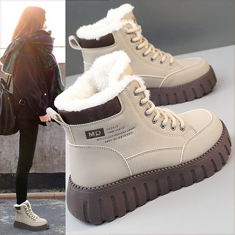 2025秋冬季新款百搭加绒棉鞋女鞋英伦风马丁女靴子短靴厚底雪地靴