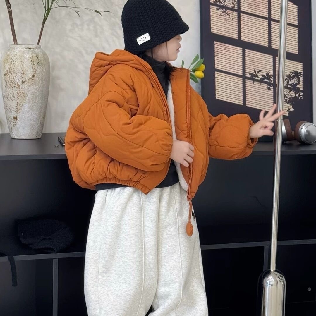 韩系儿童冬季新款棉衣女宝连帽条纹面包服中小童夹棉棉服保暖潮