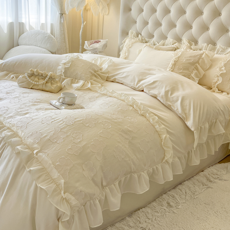 邂逅|床上四件套全棉纯棉花边被套床单法式轻奢床品