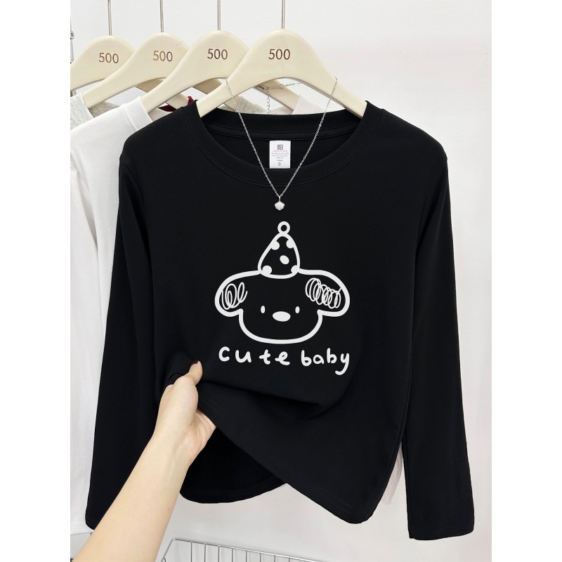 大码微胖正肩长袖T恤女秋冬季胖mm打底衫显瘦设计感洋气圆领上衣