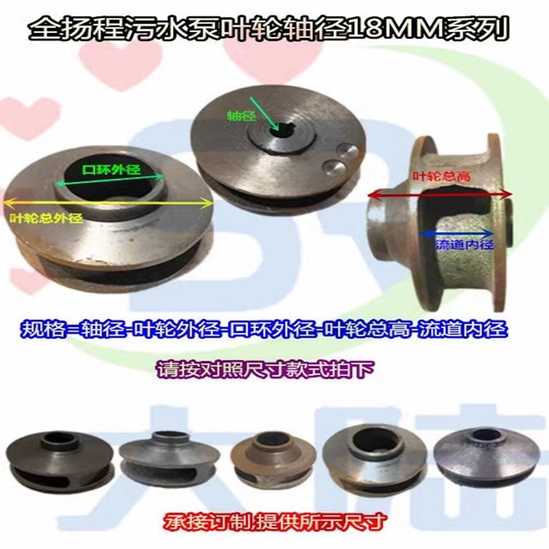 污水泵叶轮WQ112234KW轴径18MM孔无堵塞排污泵配件50WQ