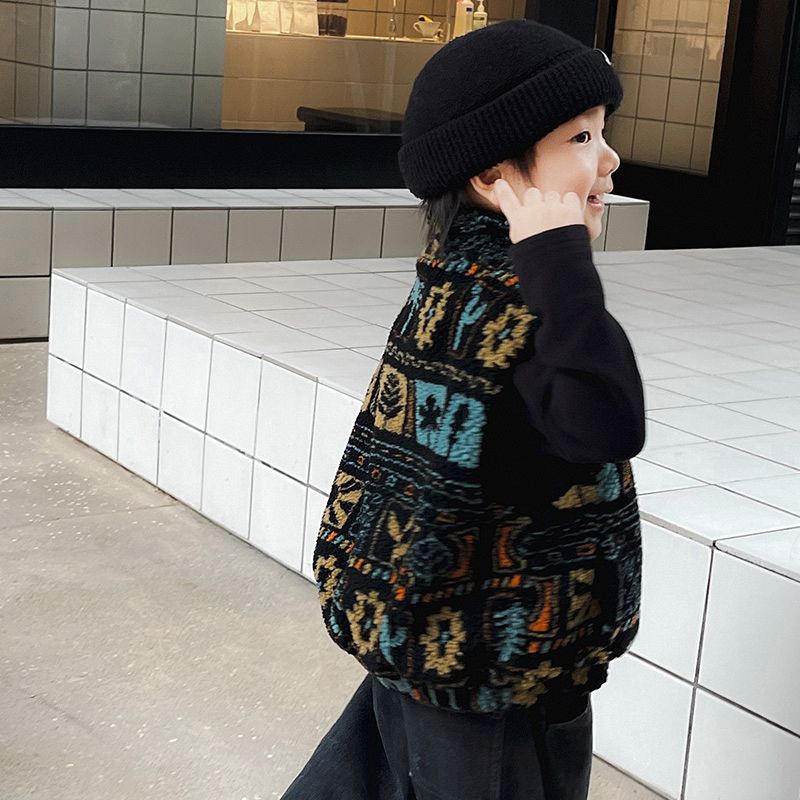 童装男童毛绒立领马甲秋冬新款洋气儿童加绒加厚保暖宝宝上衣