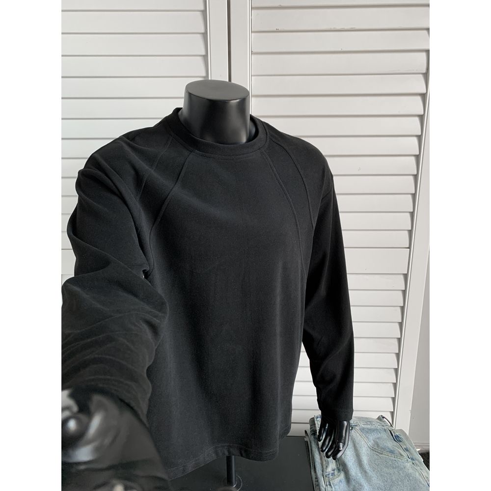 clieanfit美式复古小领口男长袖打底T恤秋季潮牌拼接男女短款T恤