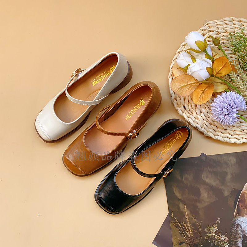 【翘颜品牌】2025春季拼色女鞋方头浅口软底法式低跟时尚小单鞋667