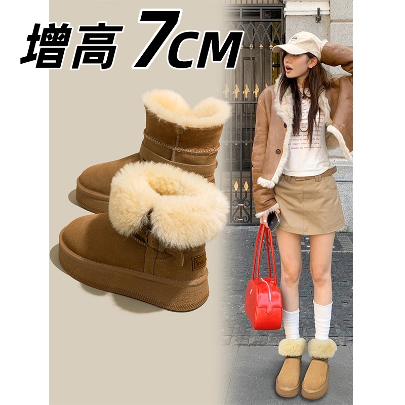 内增高雪地靴女2025冬季新款加绒加厚短靴女翻口防滑保暖东北棉鞋