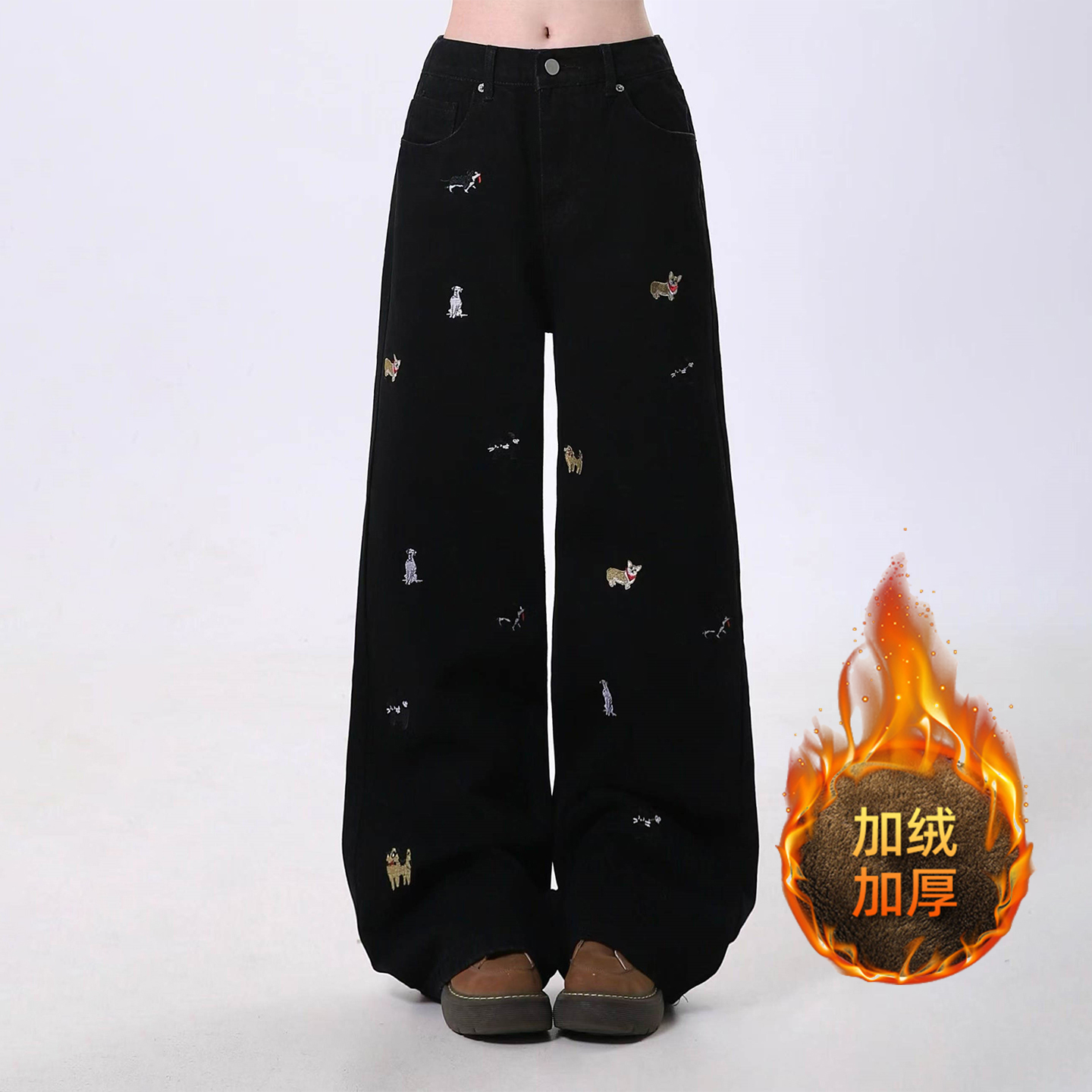 300斤大码女装2025冬季加绒加厚迷彩裤女美式复古保暖直筒牛仔裤