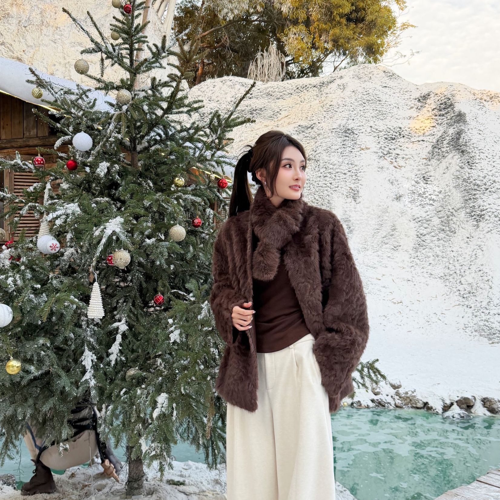 Moprobably李予诺「序雪」时尚百搭无扣休闲毛毛外套L5457039