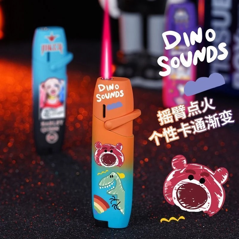 潮流渐变色酷炫防风蓝焰打火机独特创意造型可爱卡通图案适合送男