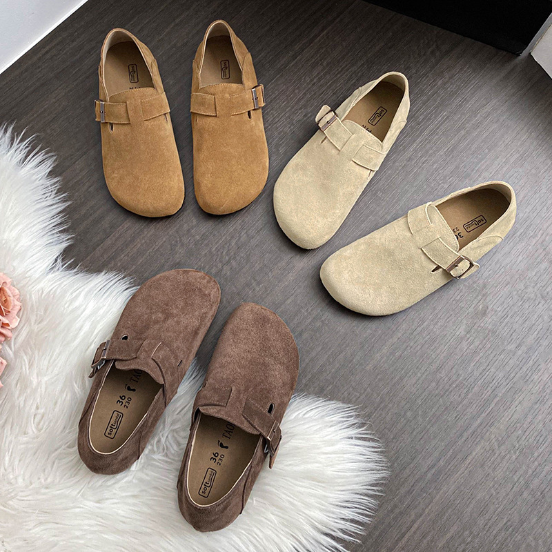 大码女鞋41-43一脚蹬全包2025新款可踩跟扣带单鞋懒人大头勃肯鞋