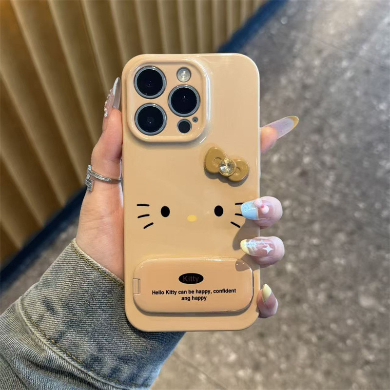 简约棕底KT表情适用iPhone17pro手机壳华为oppo荣耀vivo小米菲林