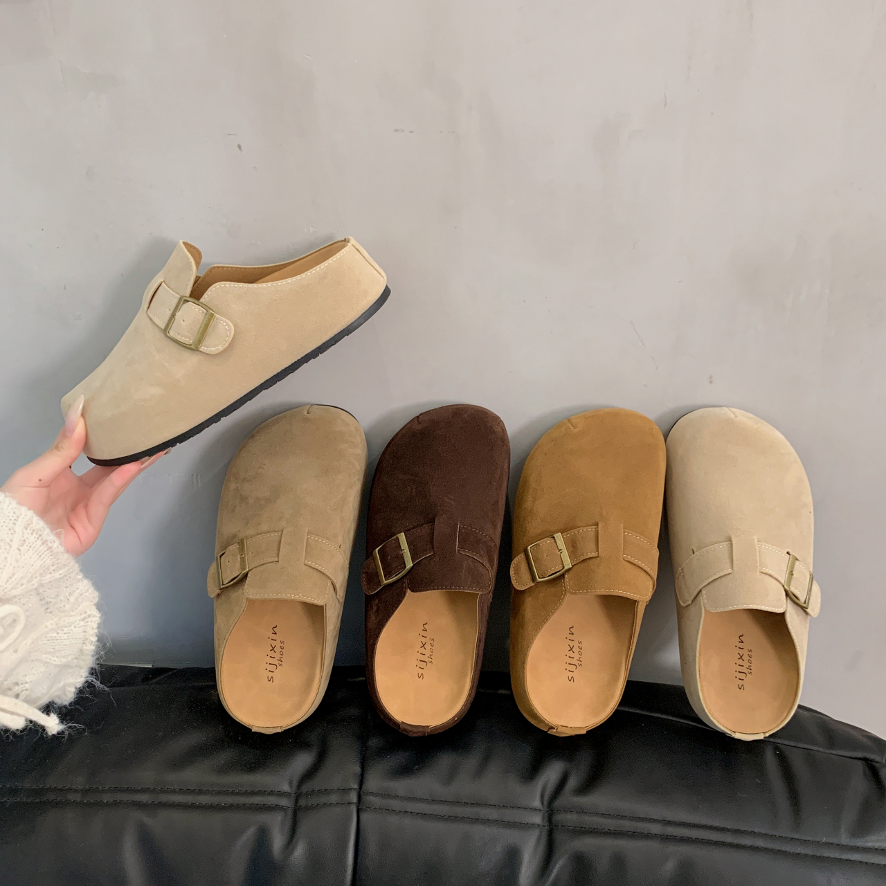 勃肯鞋女2025春秋新款孕妇包头半拖鞋外穿厚底懒人一脚蹬复古女鞋