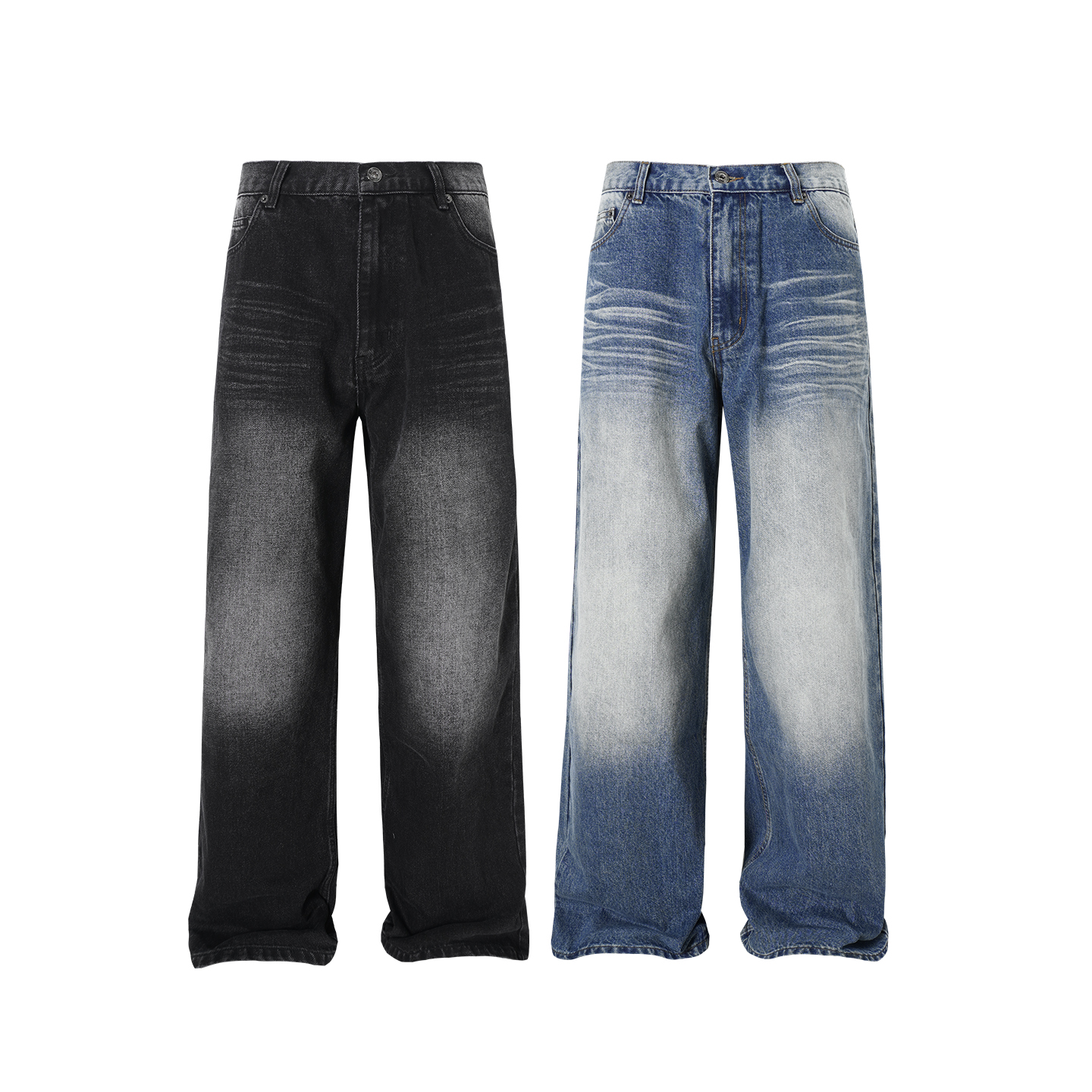 Borrowed Project 立体猫须手工刮擦牛仔裤水洗做旧休闲直筒长裤