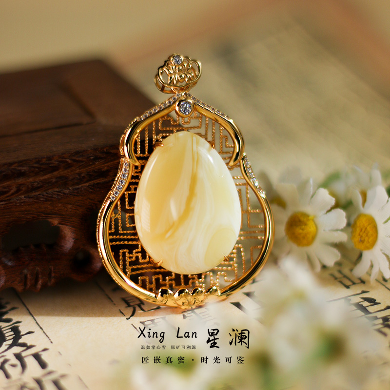 【吉福】S925银镶嵌天然蜜蜡葫芦吊坠（手工随型吊坠多样性发一）