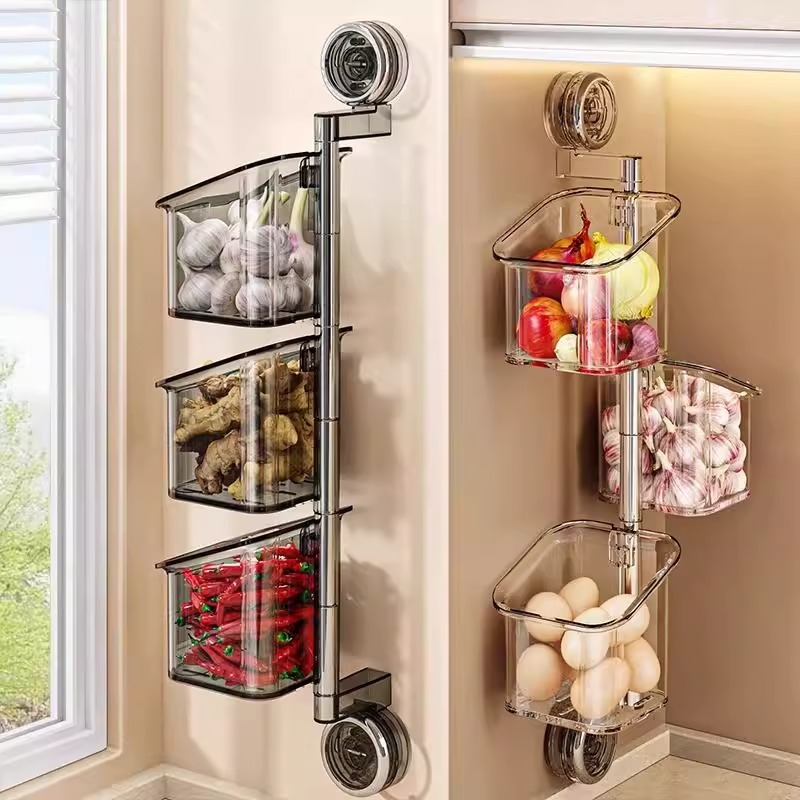 【哈乐熊】吸盘旋转厨房葱姜蒜调料收纳盒免打孔壁挂收纳筐沥水挂篮