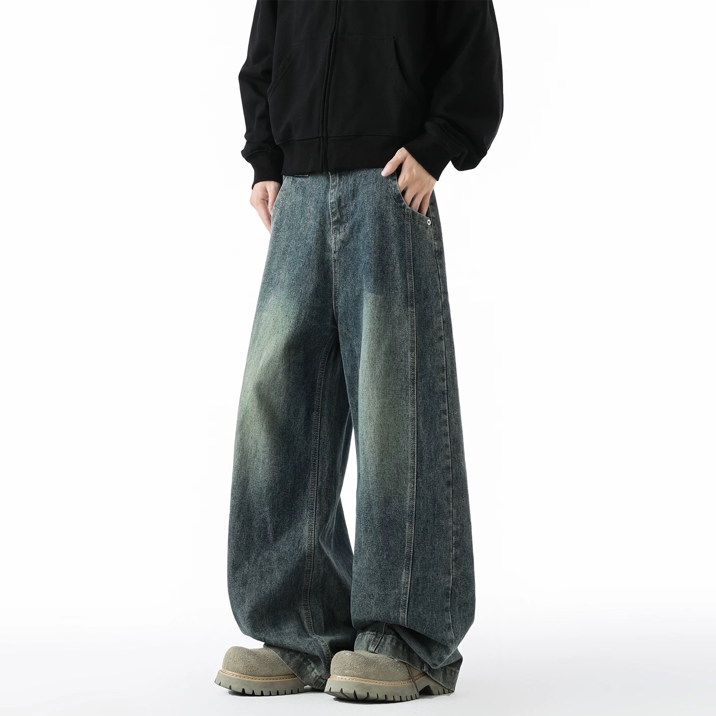 秋冬高腰休闲宽松潮流复古弯刀裤男长裤牛仔裤休闲百搭朋克风