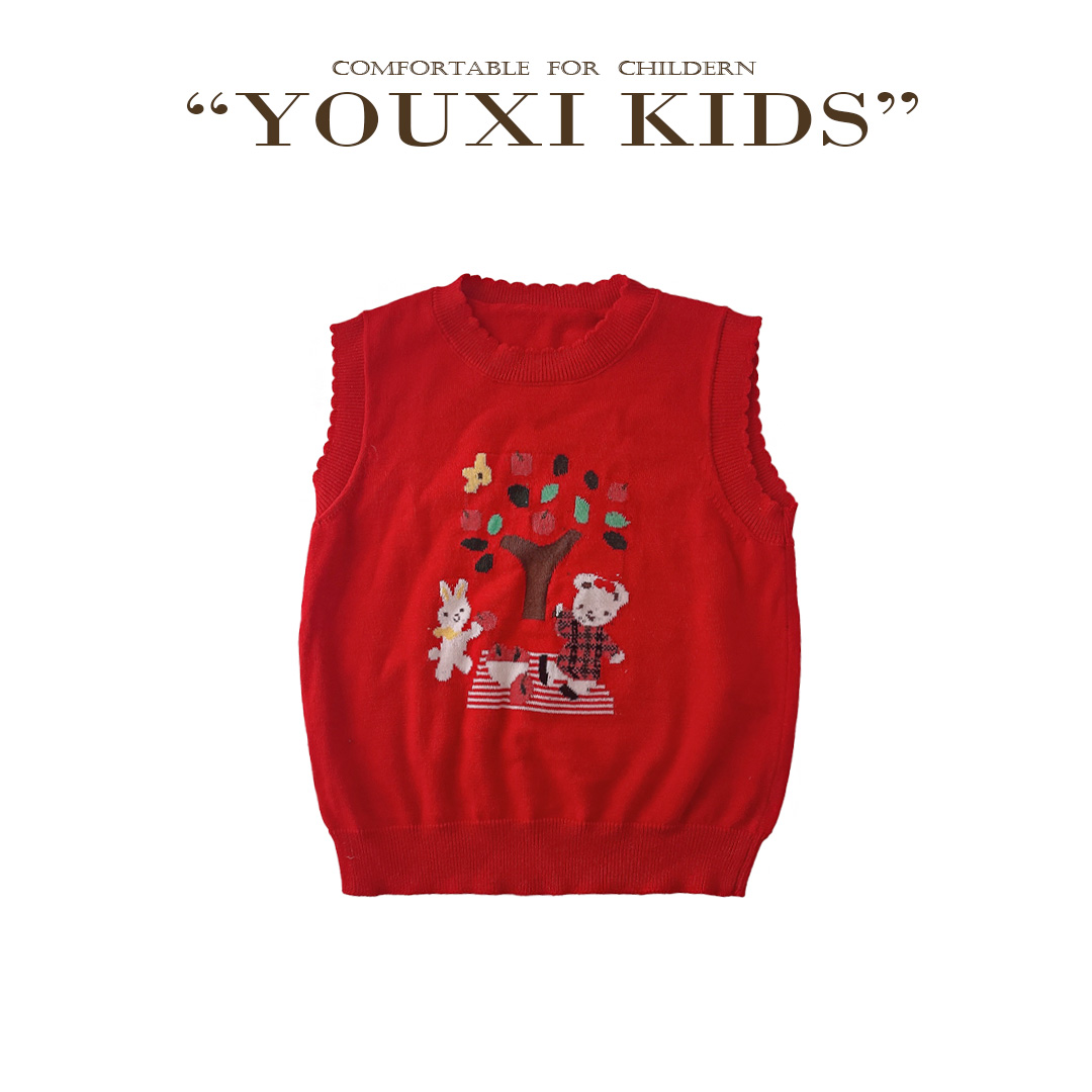 现飞飞家·2025新款女童针织背心花边卡通可爱马甲 FF2655