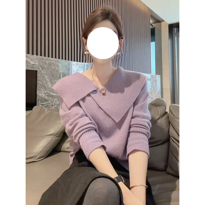 设计感小众娃娃领长袖针织衫女2025秋冬新款套头毛衣气质减龄上衣