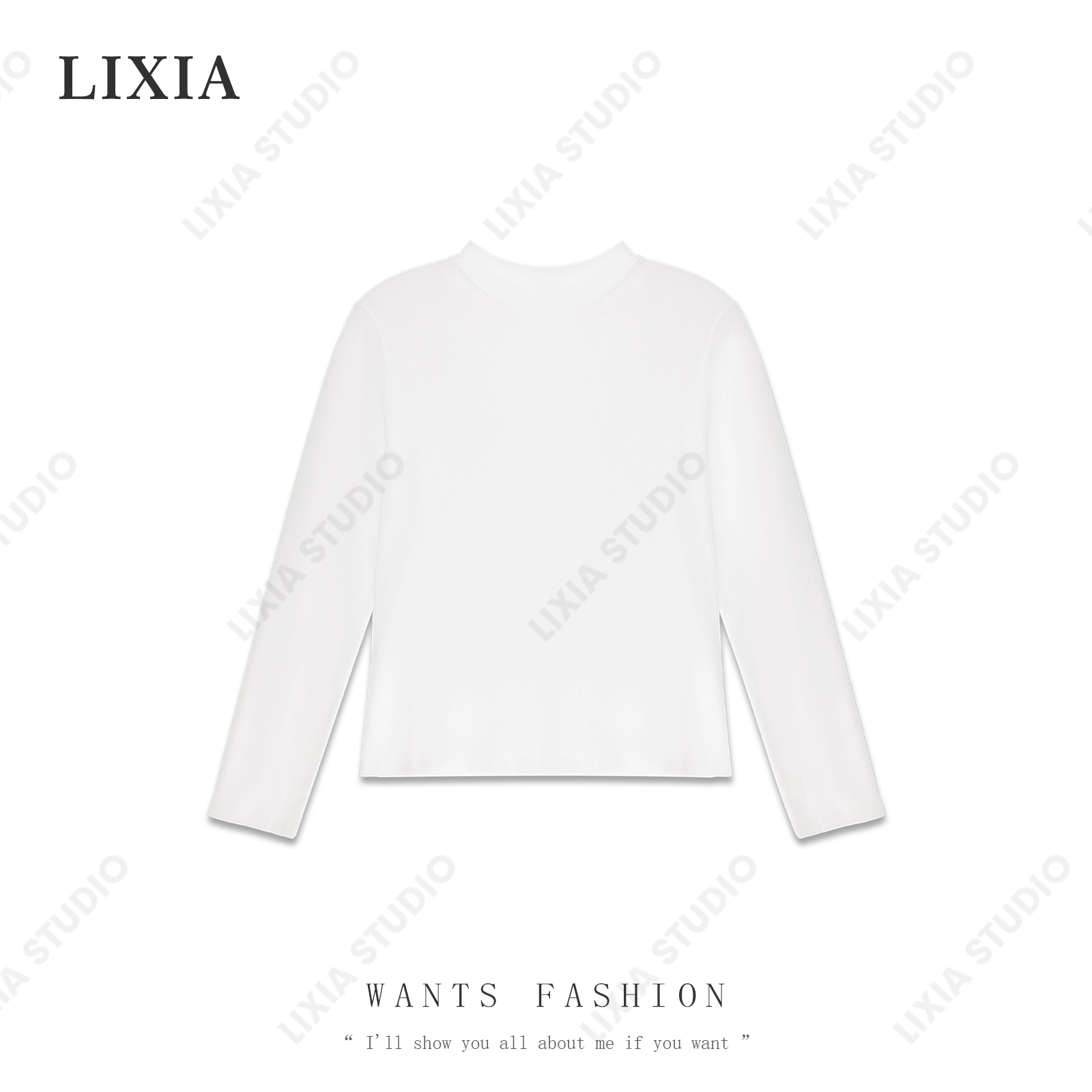 LIXIA【简单】韩版简单设计纯色净版长袖圆领打底T恤-A6565