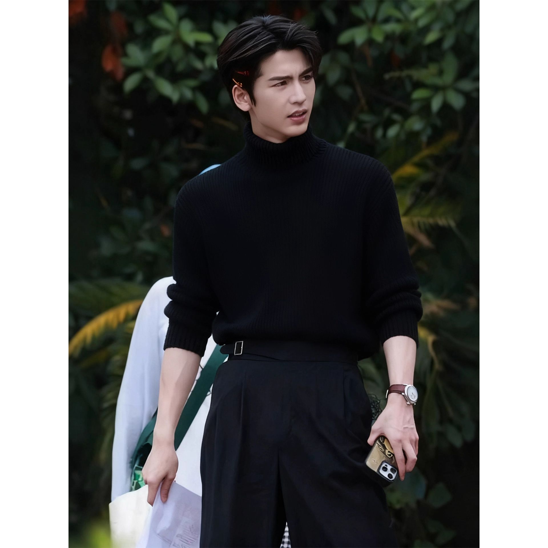 张凌赫同款黑色高领毛衣男款秋冬痞帅修身长袖针织衫美式内搭上衣