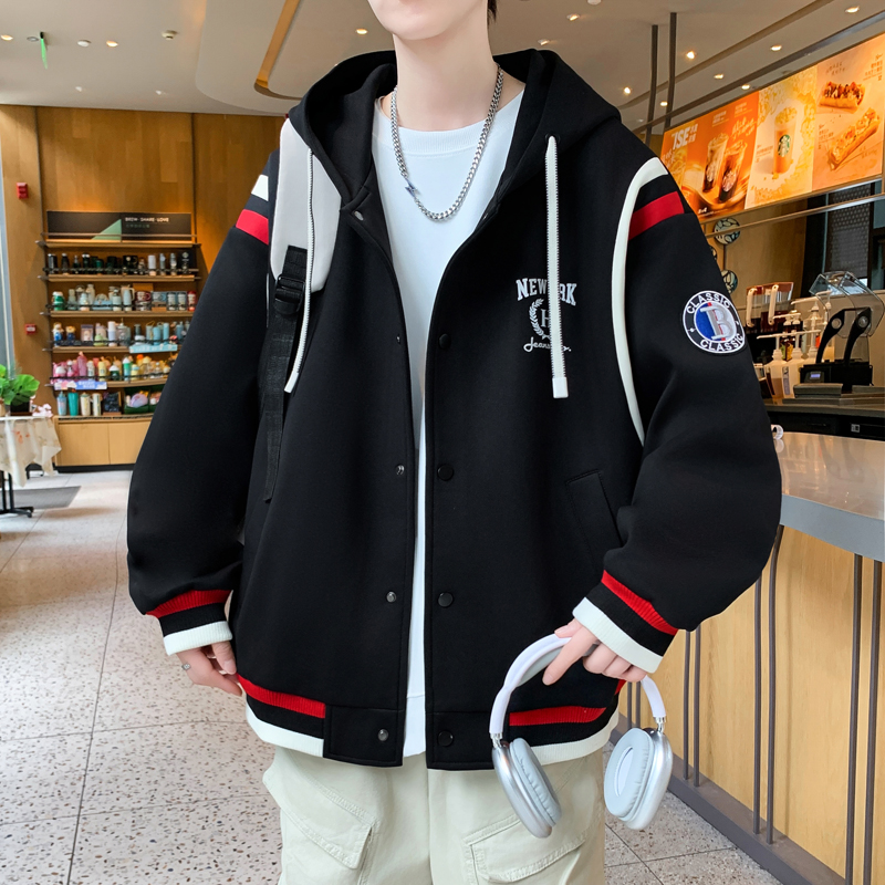 2025春秋季新款学生休闲运动连帽外套青少年男生潮流帅气大童夹克