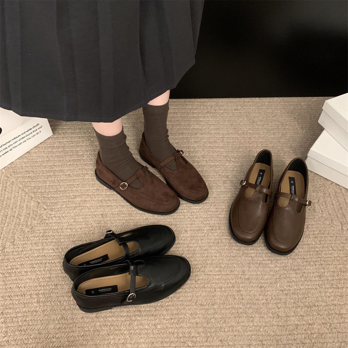 韩版复古平底单鞋女春秋新款英伦风小皮鞋通勤百搭懒人乐福鞋