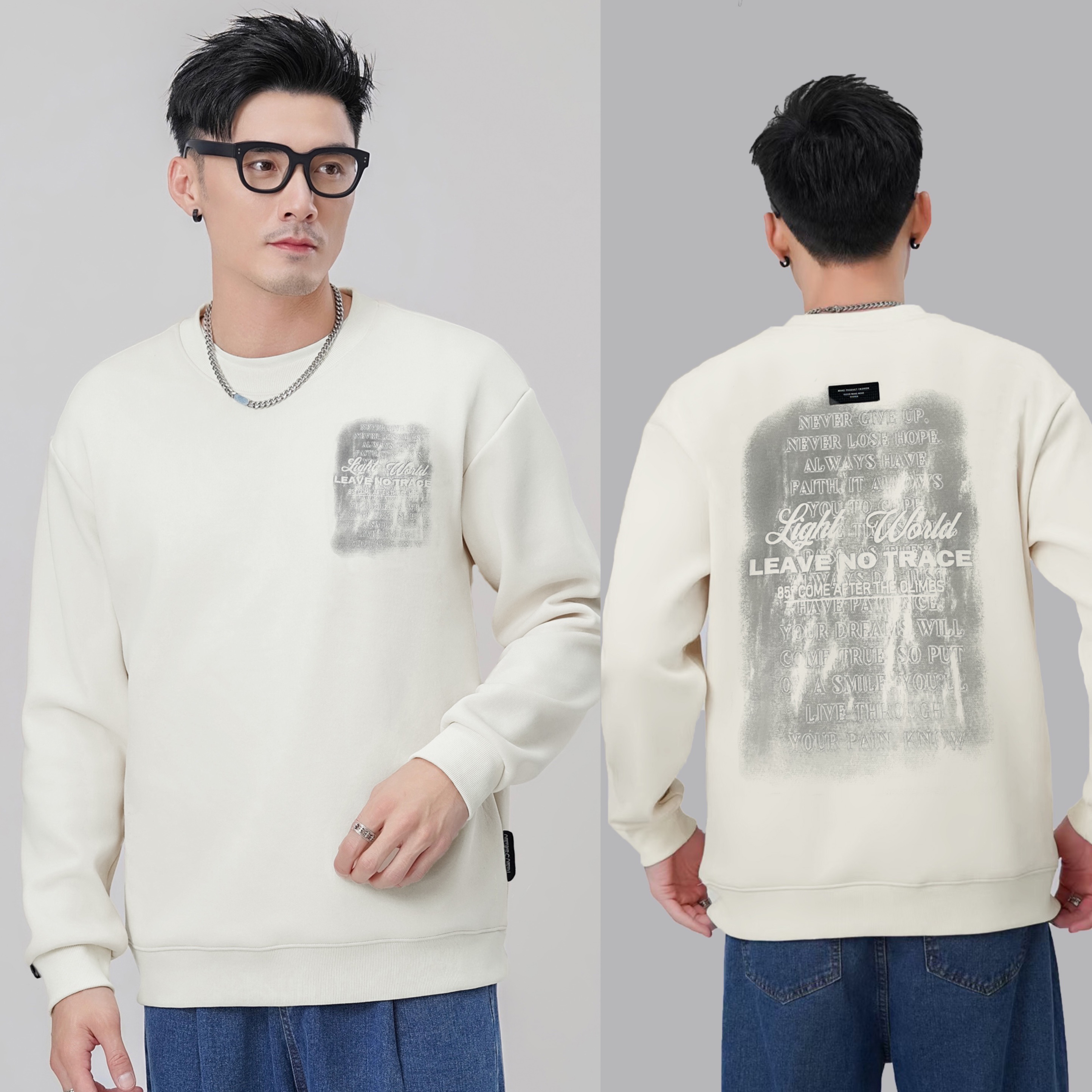 【树邦实体高品】秋季新款前后洗水做旧扎染百搭男士圆领长袖卫衣