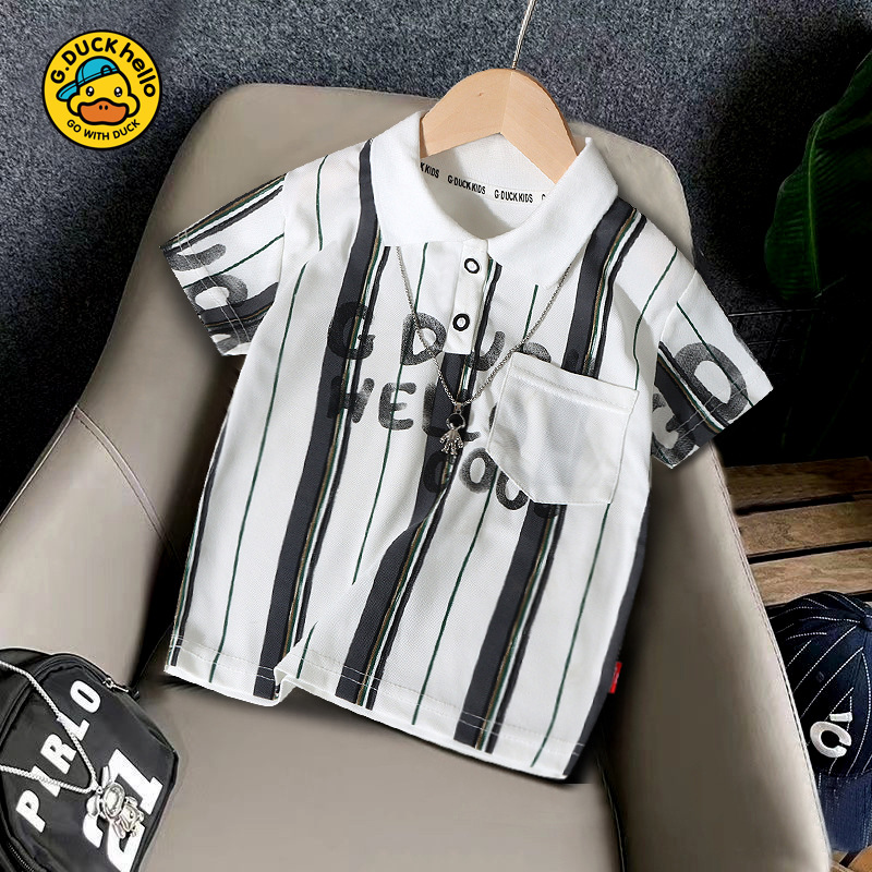 哈罗小黄鸭新款儿童夏季短袖上衣宝宝时尚条纹韩版潮范polo衫
