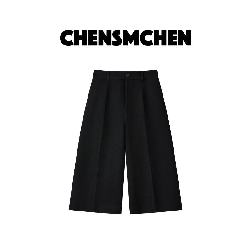 CHENSMCHEN绵羊毛时尚设计感七分中裤女秋冬百搭休闲裤CSK10796LC