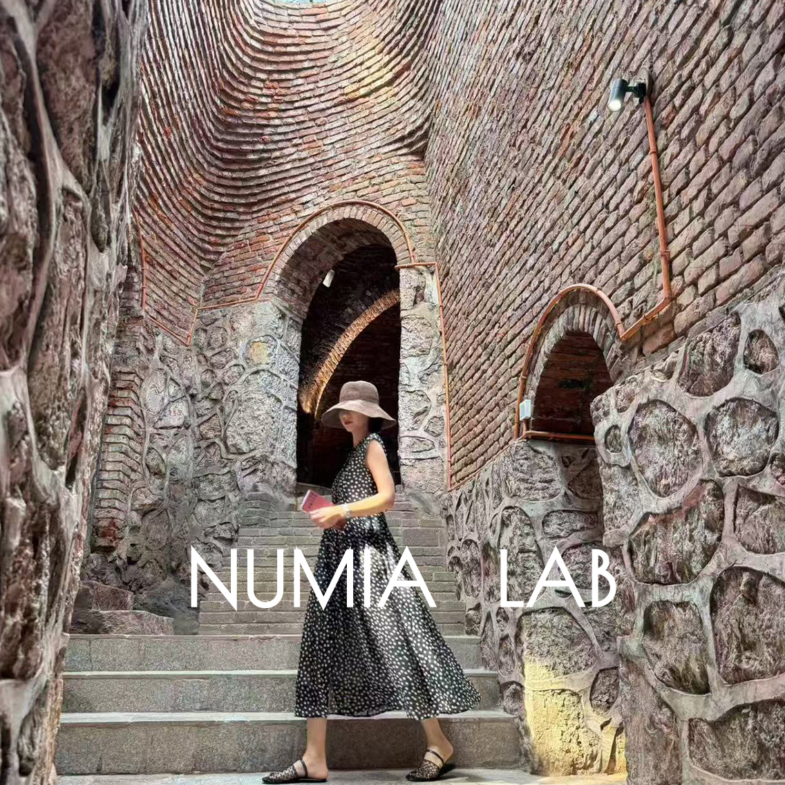 2025年奴咪丫新款圆领单排扣腰带设计苎麻波点连衣裙