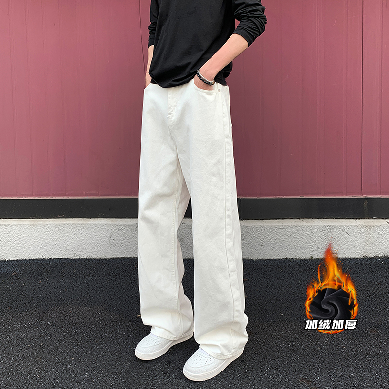 加绒美式cleanfit水洗休闲裤子男秋冬复古宽松拖地长裤直筒阔腿裤