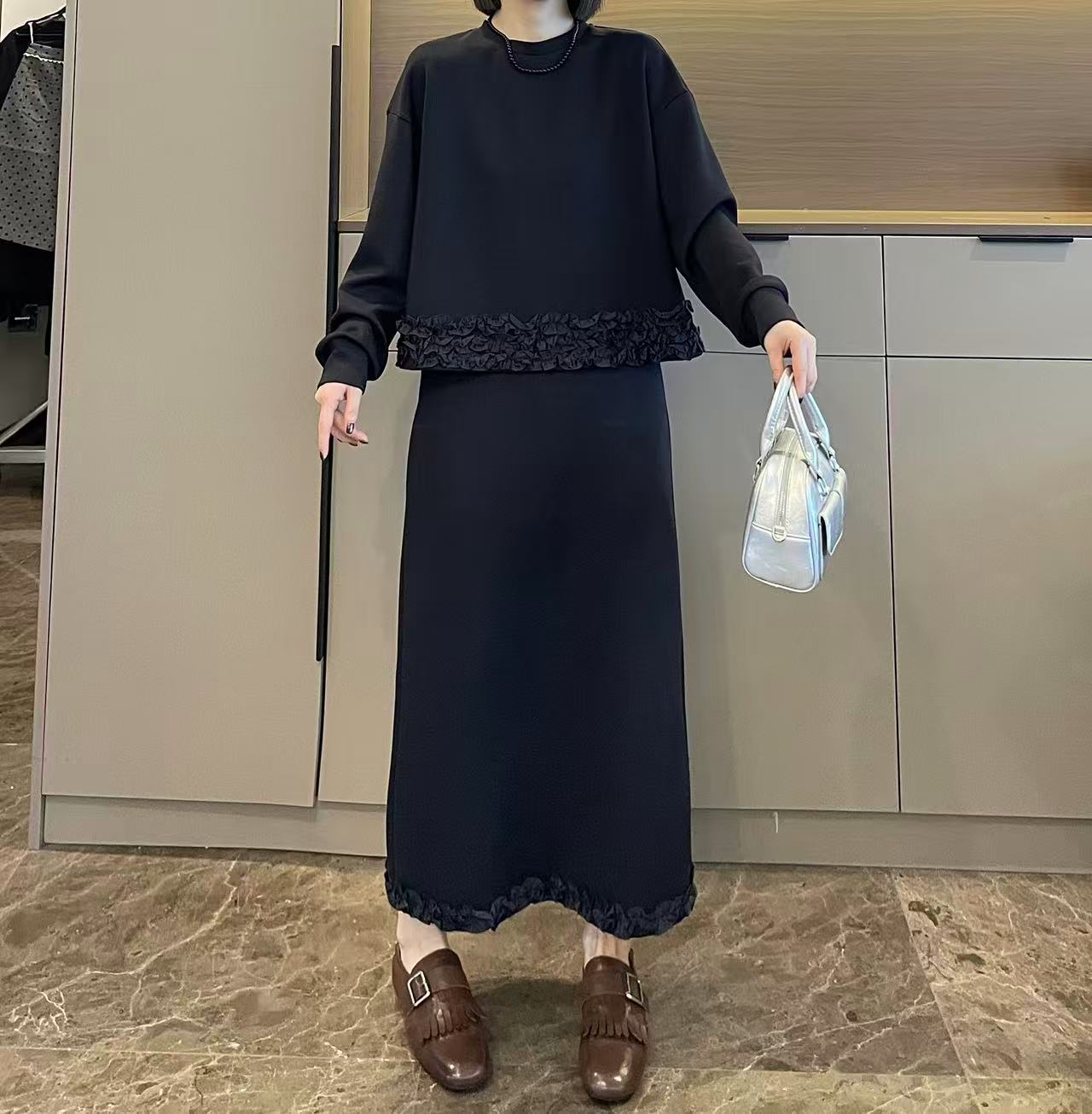 米可/MK-2878ZJ【木耳边卫衣+半身裙套装】时尚秋季新款两件套