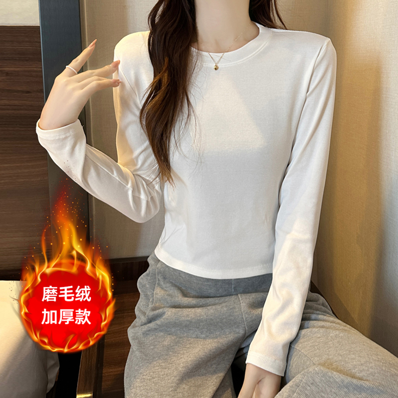 【小个子专属】短款纯色秋冬长袖打底衫T恤女百搭圆领显瘦上衣1601