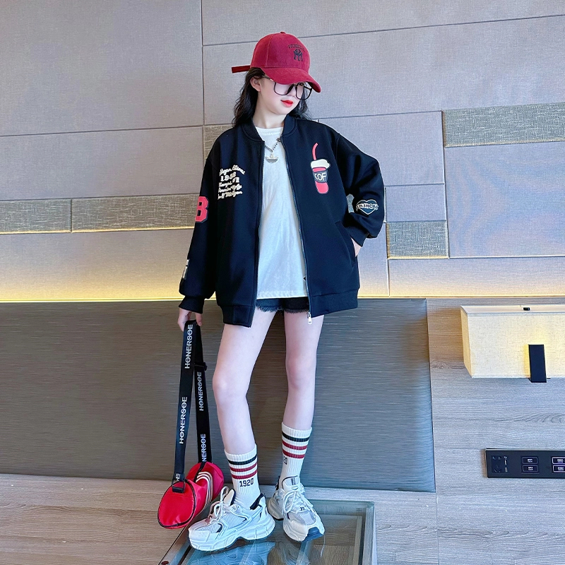 女童外套春秋款2025新款中大儿童装洋气休闲棒球服夹克衫外套上衣