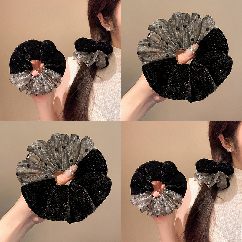 黑色丝绒网纱大肠发圈女高级感2025新款头绳高级感轻奢扎头发头绳