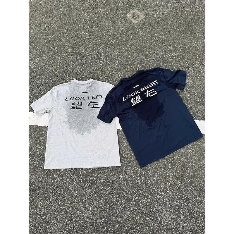 望左望右印花圆领短袖男夏季美式高街运动t恤兄弟潮流休闲半截袖