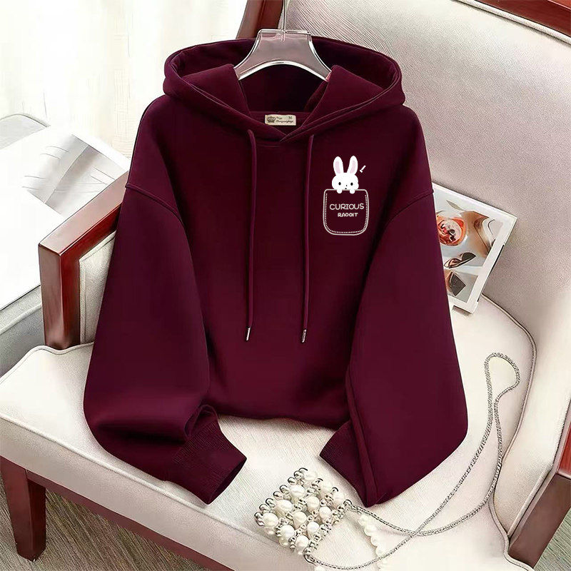 秋冬新款连帽长袖加绒设计感卫衣时尚别致宽松大码胖mm小个子外套