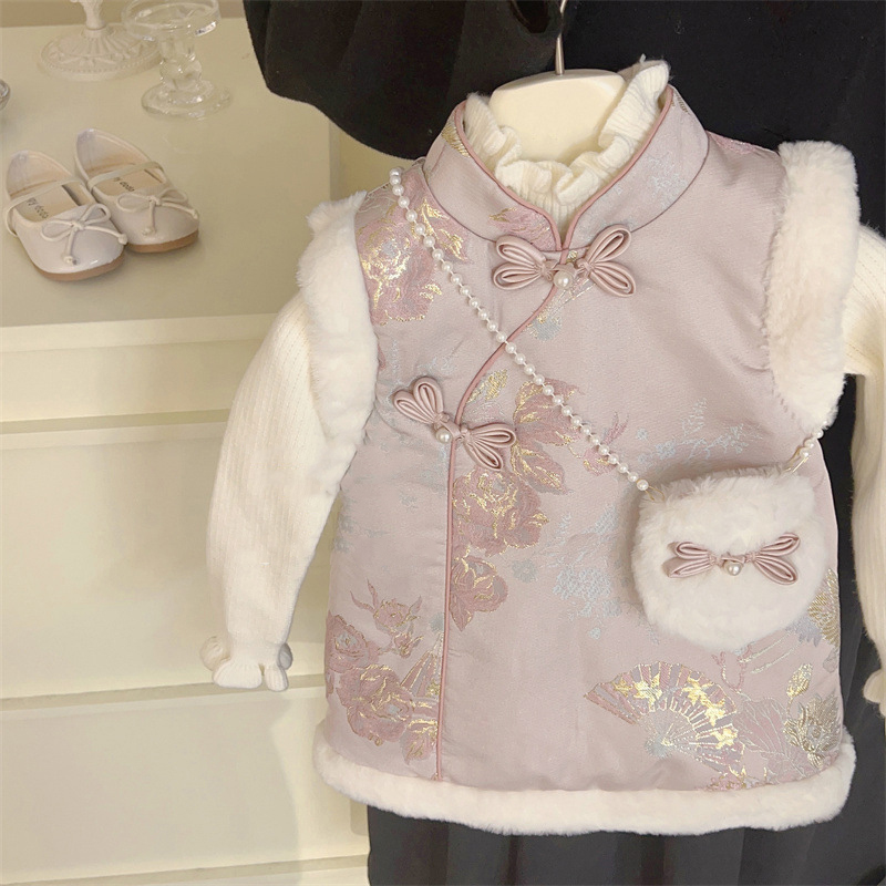 女童旗袍连衣裙冬装拜年时髦洋气汉服儿童女宝公主裙周岁礼服潮童