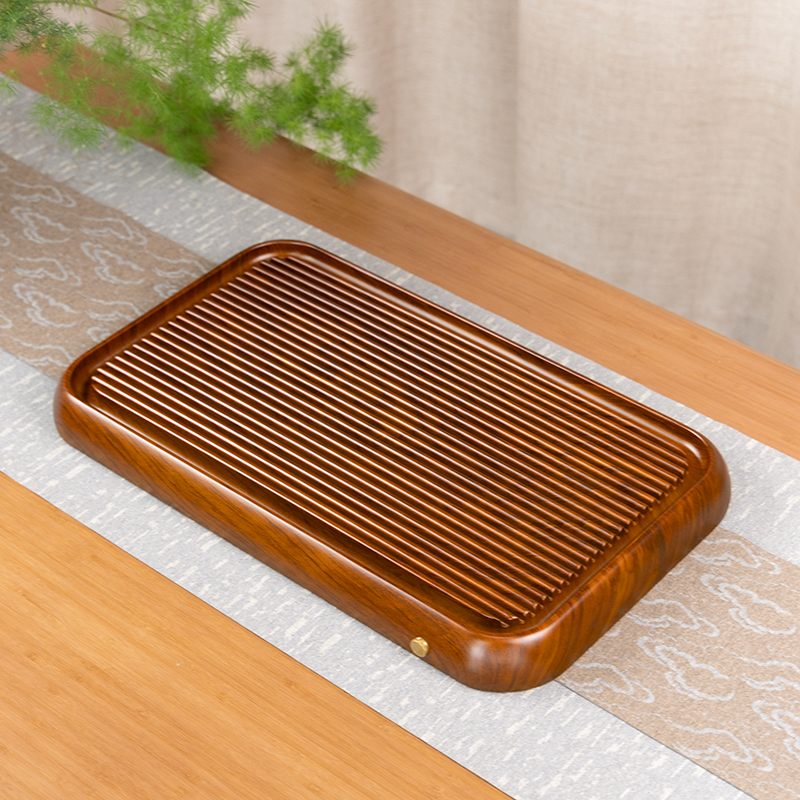 满意50*30*4cm【黄棕色】实木茶盘家用客厅办公室简约功夫茶具