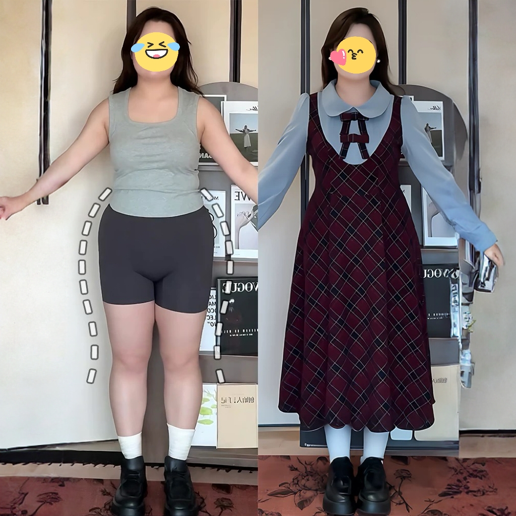 2025新款学院风假两件连衣裙女大码胖mm梨型身材显瘦秋冬穿搭裙子