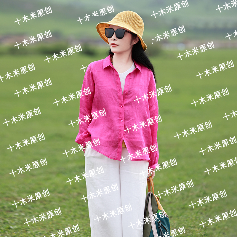 草原月亮/十木米原创夏新款百分百苎麻百搭轻盈防晒衬衫小上衣