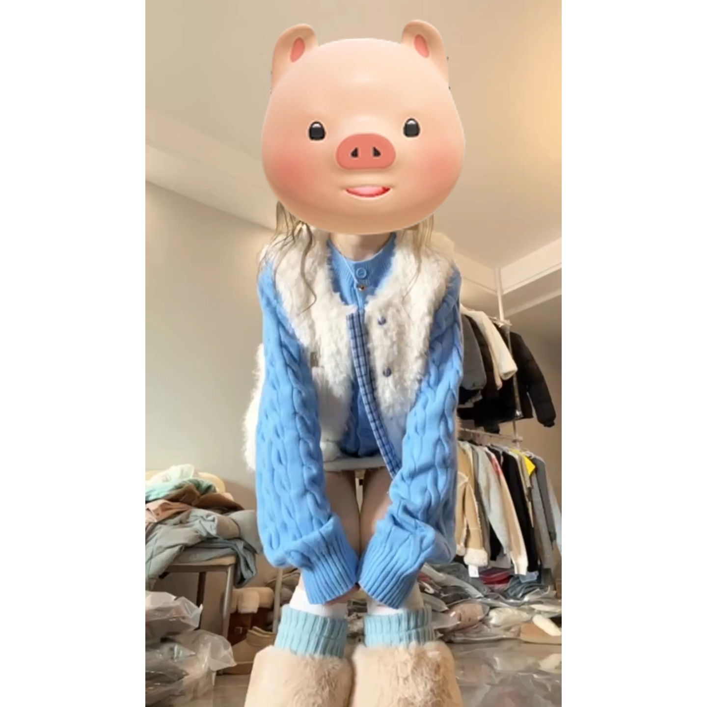 白色羊羔毛马甲背心外套女秋冬季2025新款韩系巨好看冬装两件套装