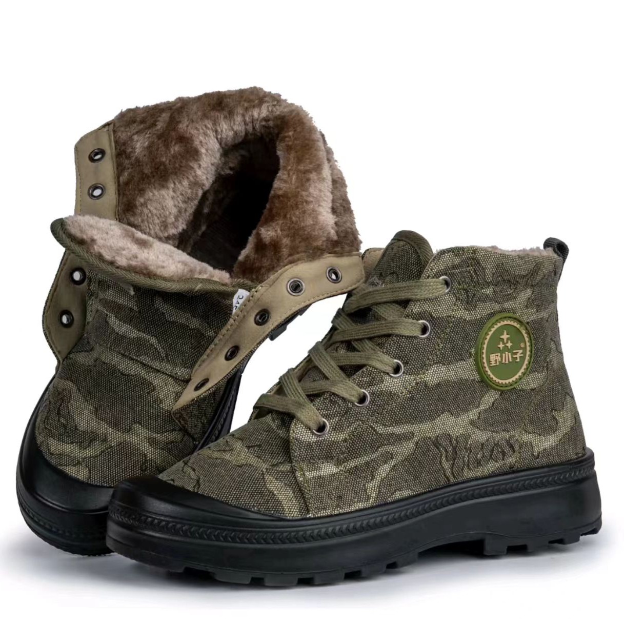 野小子冬季加厚大棉平底老年保暖棉靴防滑雪地靴加绒冬季马丁靴