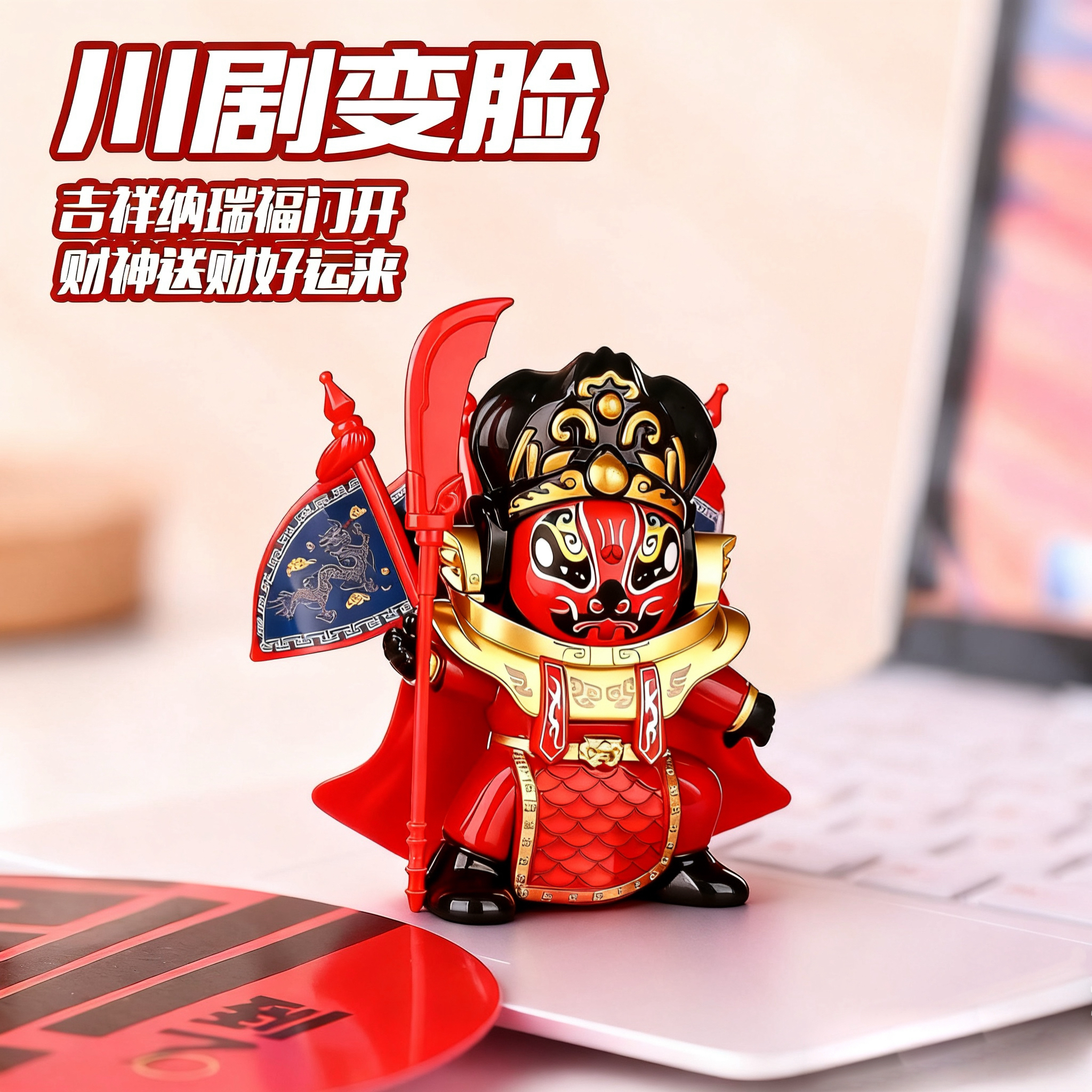 新款国潮文化正版川剧娃娃脸谱手办熊猫玩偶摆件玩偶玩具