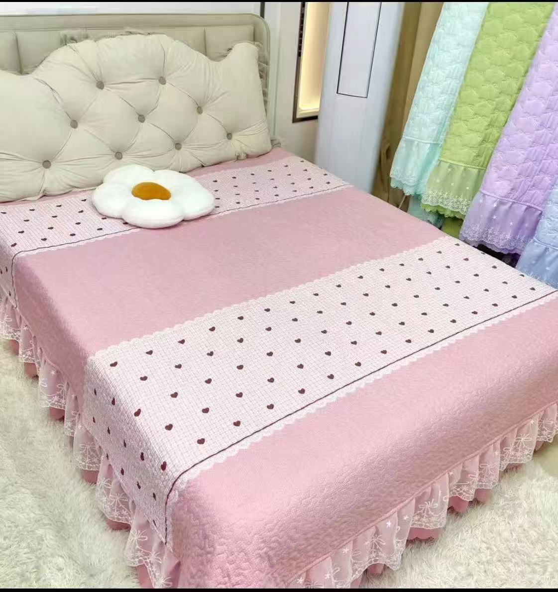 [秋冬加厚新品四季床盖]有氧双层纱蕾丝床裙亲肤舒适可机洗单床盖