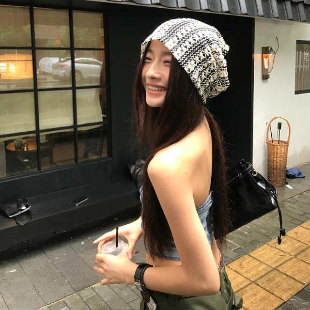 手工编织镂空堆堆帽夏季2025新款透气薄款显脸小复古针织帽子女