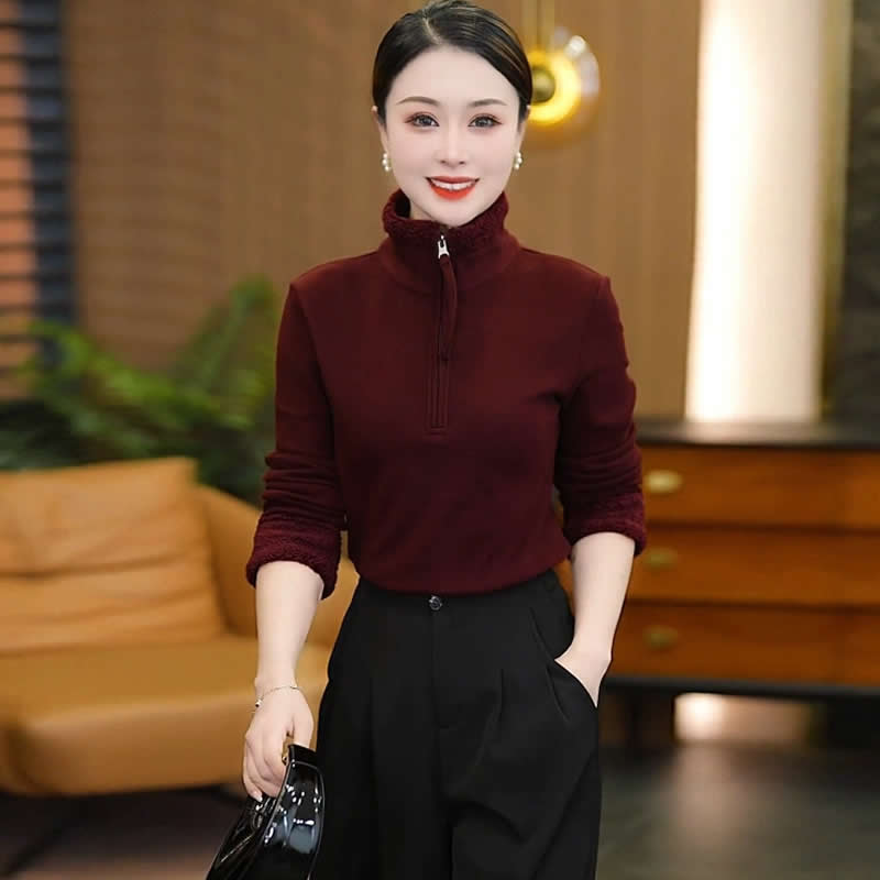 （有运费险）冬季新款加绒保暖套头打底衫减龄显瘦洋气长袖T恤上衣