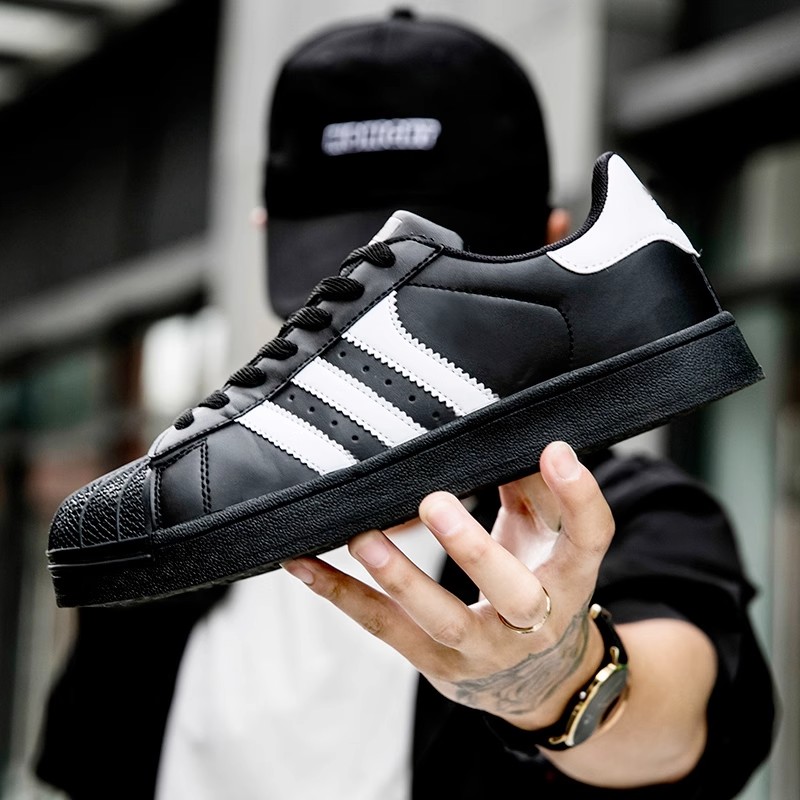 金标黑色贝壳头鞋男女款贝壳夏季清凉小白鞋厚底板鞋休闲运动鞋男