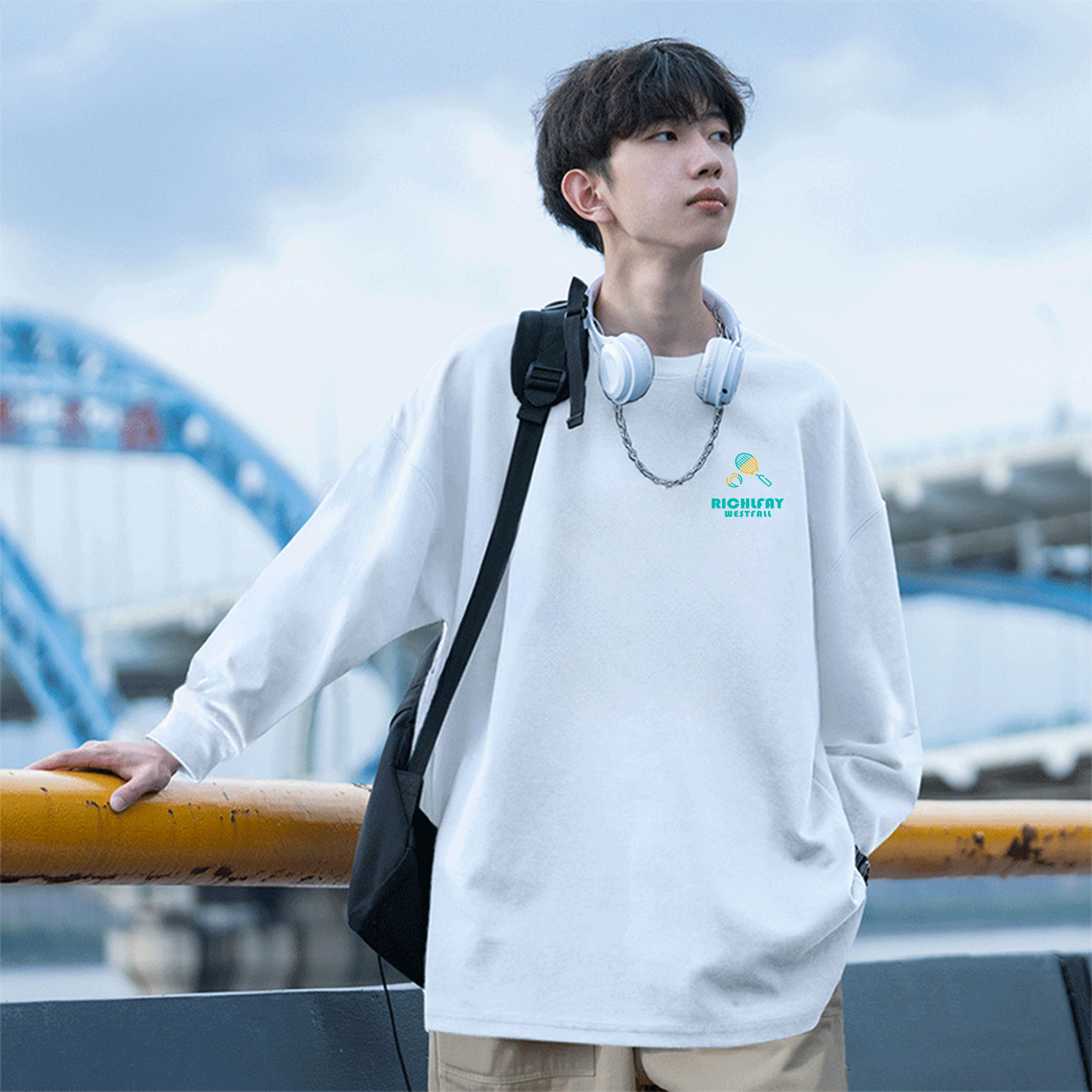 霄桂姿 纯棉长袖t恤男春秋季新款美式潮牌宽松休闲男生内搭打底衫