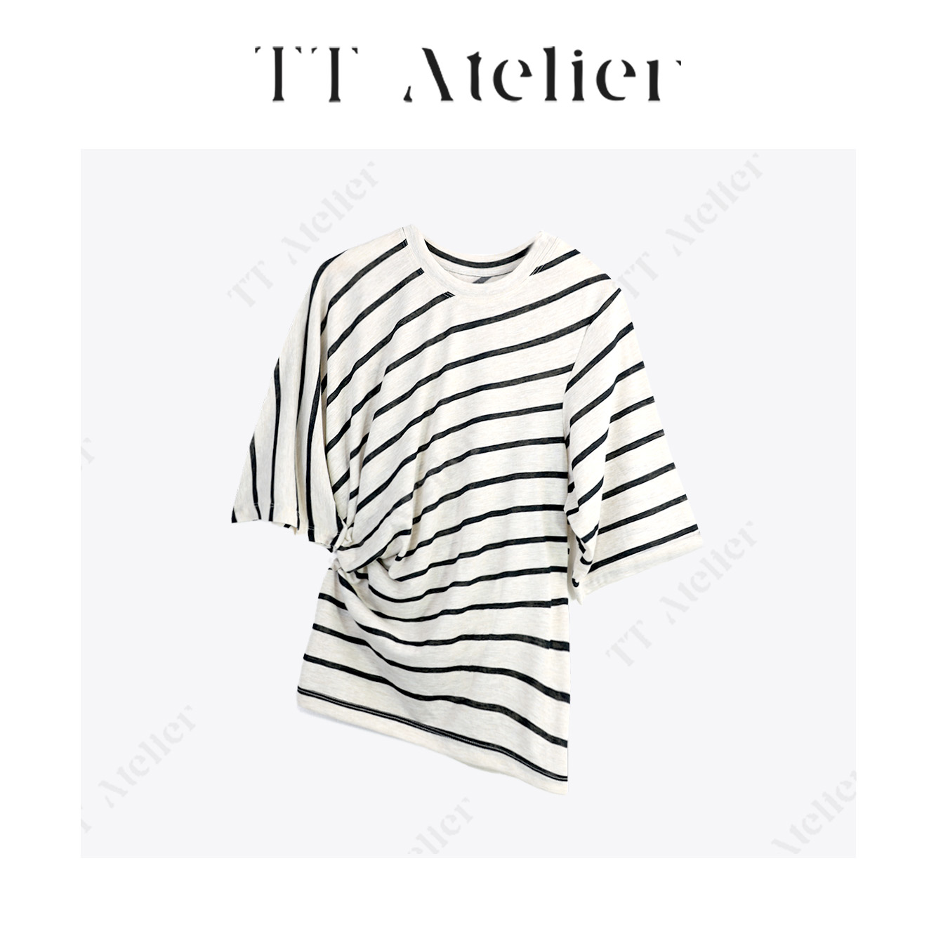 TT设计师【山雾】No退No换 设计感不规则条纹短袖t恤TT190218