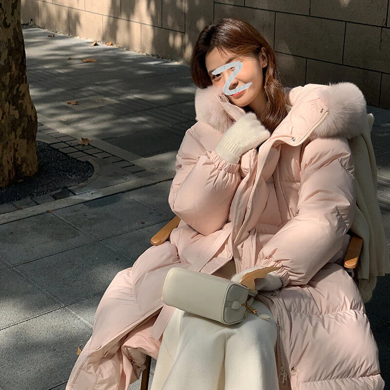 T51978高级感白鸭绒女2025冬季新款中长款收腰大码羽绒服